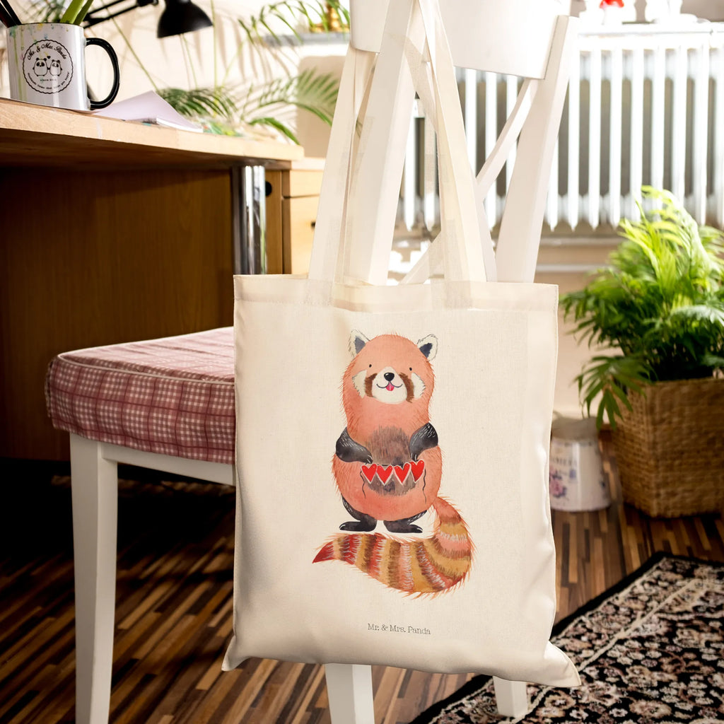 Tote bag red panda Stoffbeutel, Beuteltasche, Shopper, Einkaufstüte, Beutel, Umhängetasche, Einkaufstasche, Badetasche, Stofftasche, Jutebeutel, Schultertasche, Tragetasche, Laptoptasche, Jutetasche, Tasche, Strandtasche, Tiermotive, Gute Laune, lustige Sprüche, Tiere, Panda, Rot, Liebling, Lieblingsmensch, Liebe, Herz