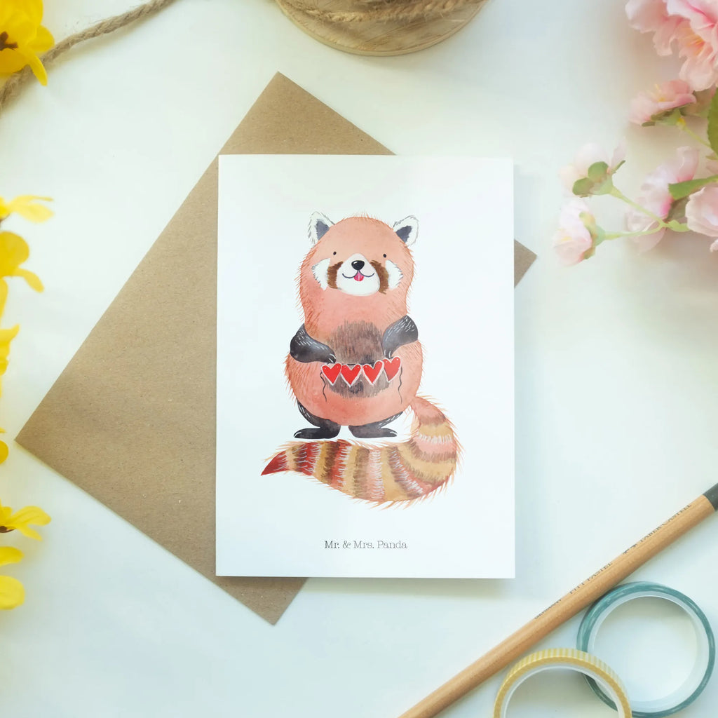 Greetings card red panda greeting card, birthday card, wedding card, invitation card, folding card, small animals, cute, funny, cute animal motives, hand drawn, small world, funny sayings, good mood, happy, gifts, gift ideas, special gifts, animal lover, card, Panda, heart, favourite person, darling, red, love