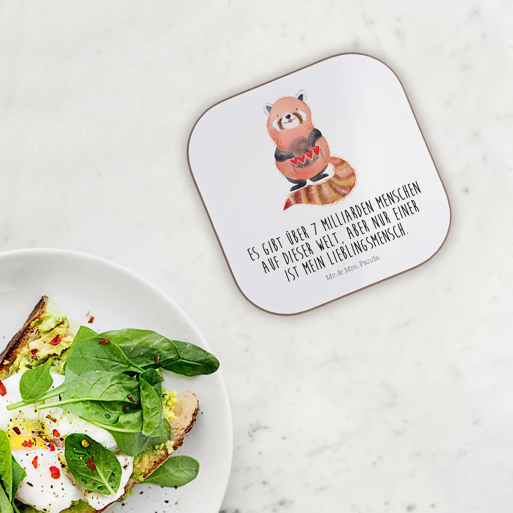 Square coaster red panda party, presents, glass coasters, gifts, Coasters, gift, breakfast, small animals, cute, funny, cute animal motives, hand drawn, small world, funny sayings, good mood, happy, gift ideas, special gifts, animal lover, card, favourite person, darling, red, Panda, heart, love