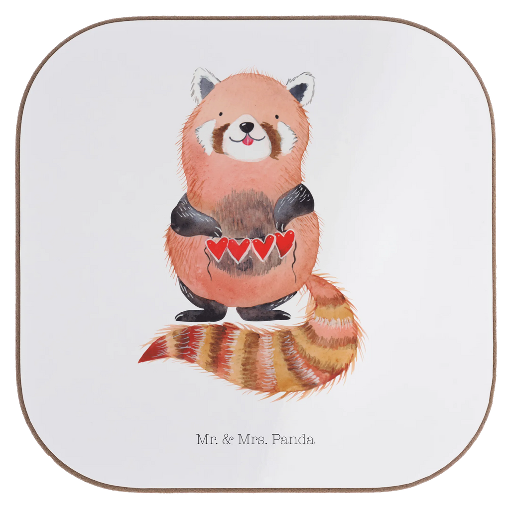 Square coaster red panda party, presents, glass coasters, gifts, Coasters, gift, breakfast, small animals, cute, funny, cute animal motives, hand drawn, small world, funny sayings, good mood, happy, gift ideas, special gifts, animal lover, card, favourite person, darling, red, Panda, heart, love