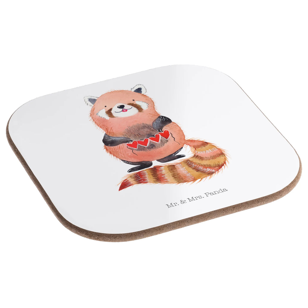 Square coaster red panda party, presents, glass coasters, gifts, Coasters, gift, breakfast, small animals, cute, funny, cute animal motives, hand drawn, small world, funny sayings, good mood, happy, gift ideas, special gifts, animal lover, card, favourite person, darling, red, Panda, heart, love