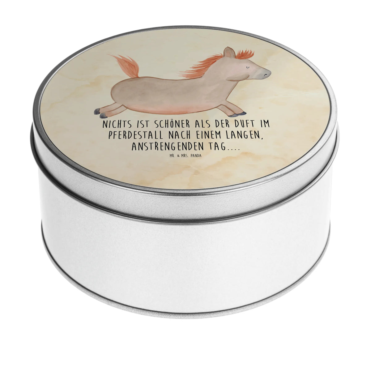 Round tin Horse Jump storage tin, cookie tin, tin can, gift box, storage, tin, farm, farm animals, animals, pony, riding, horses, riding out, horse, horse owner, horse stable, stable