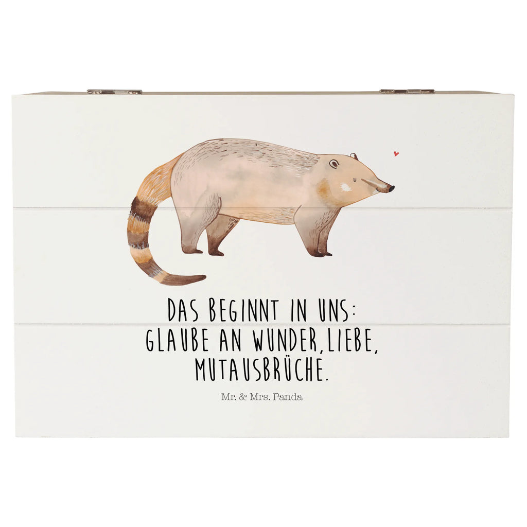 Skrzynia drewniana Koati Schatzkiste, Truhe, Erinnerungsbox, Schatulle, Dekokiste, Geschenkbox, Erinnerungskiste, XXL, Geschenkdose, Holzkiste, Aufbewahrungsbox, Kiste, Tiermotive, Gute Laune, lustige Sprüche, Tiere, Nasenbären, Rüsselbär, Bär, Nasenbär