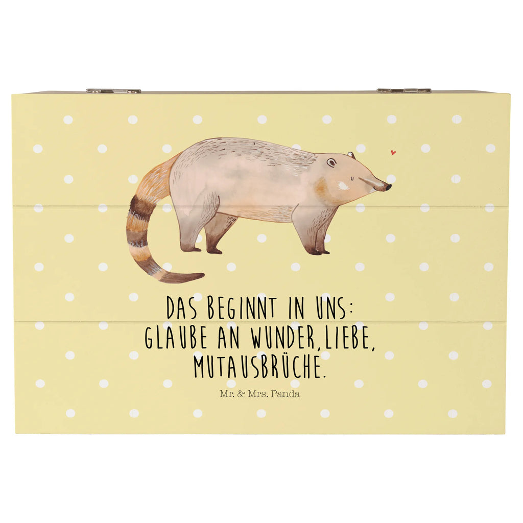 Skrzynia drewniana Koati Schatzkiste, Truhe, Erinnerungsbox, Schatulle, Dekokiste, Geschenkbox, Erinnerungskiste, XXL, Geschenkdose, Holzkiste, Aufbewahrungsbox, Kiste, Tiermotive, Gute Laune, lustige Sprüche, Tiere, Nasenbären, Rüsselbär, Bär, Nasenbär
