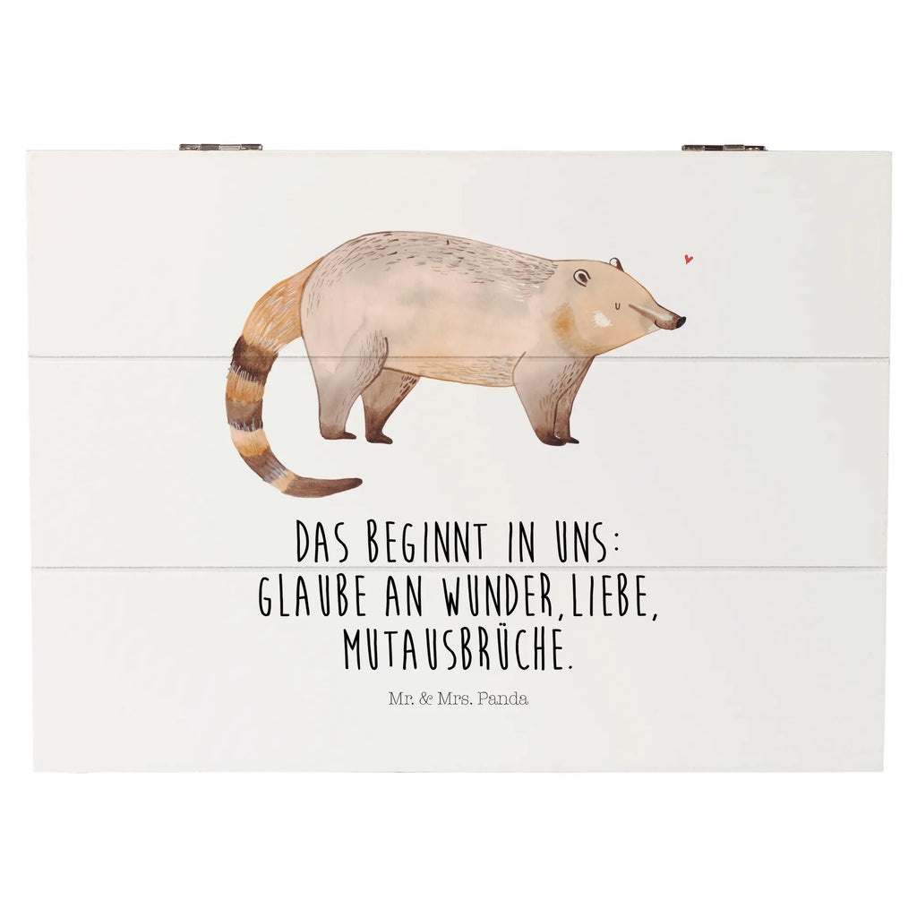 Skrzynia drewniana Koati Schatzkiste, Truhe, Erinnerungsbox, Schatulle, Dekokiste, Geschenkbox, Erinnerungskiste, XXL, Geschenkdose, Holzkiste, Aufbewahrungsbox, Kiste, Tiermotive, Gute Laune, lustige Sprüche, Tiere, Nasenbären, Rüsselbär, Bär, Nasenbär