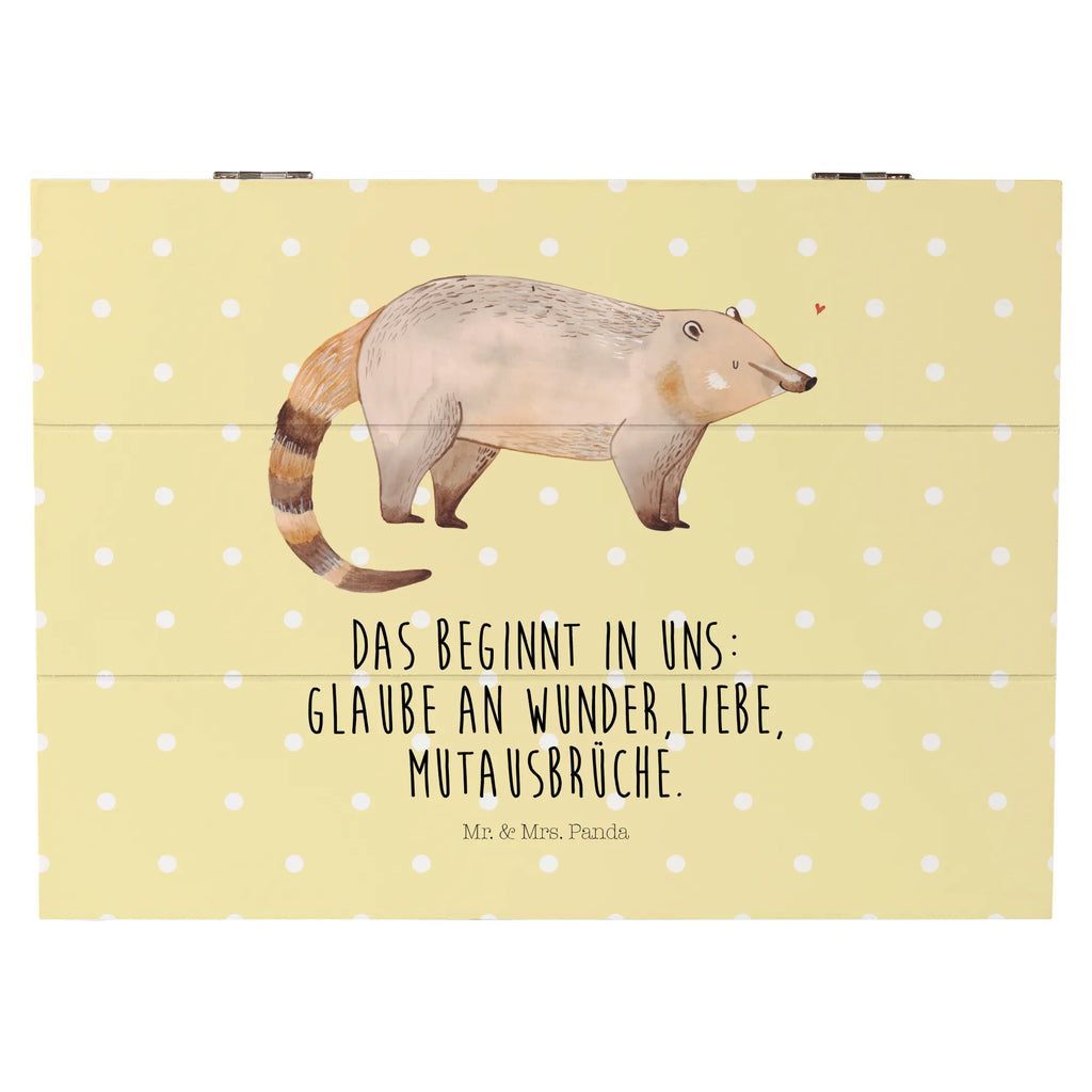 Skrzynia drewniana Koati Schatzkiste, Truhe, Erinnerungsbox, Schatulle, Dekokiste, Geschenkbox, Erinnerungskiste, XXL, Geschenkdose, Holzkiste, Aufbewahrungsbox, Kiste, Tiermotive, Gute Laune, lustige Sprüche, Tiere, Nasenbären, Rüsselbär, Bär, Nasenbär