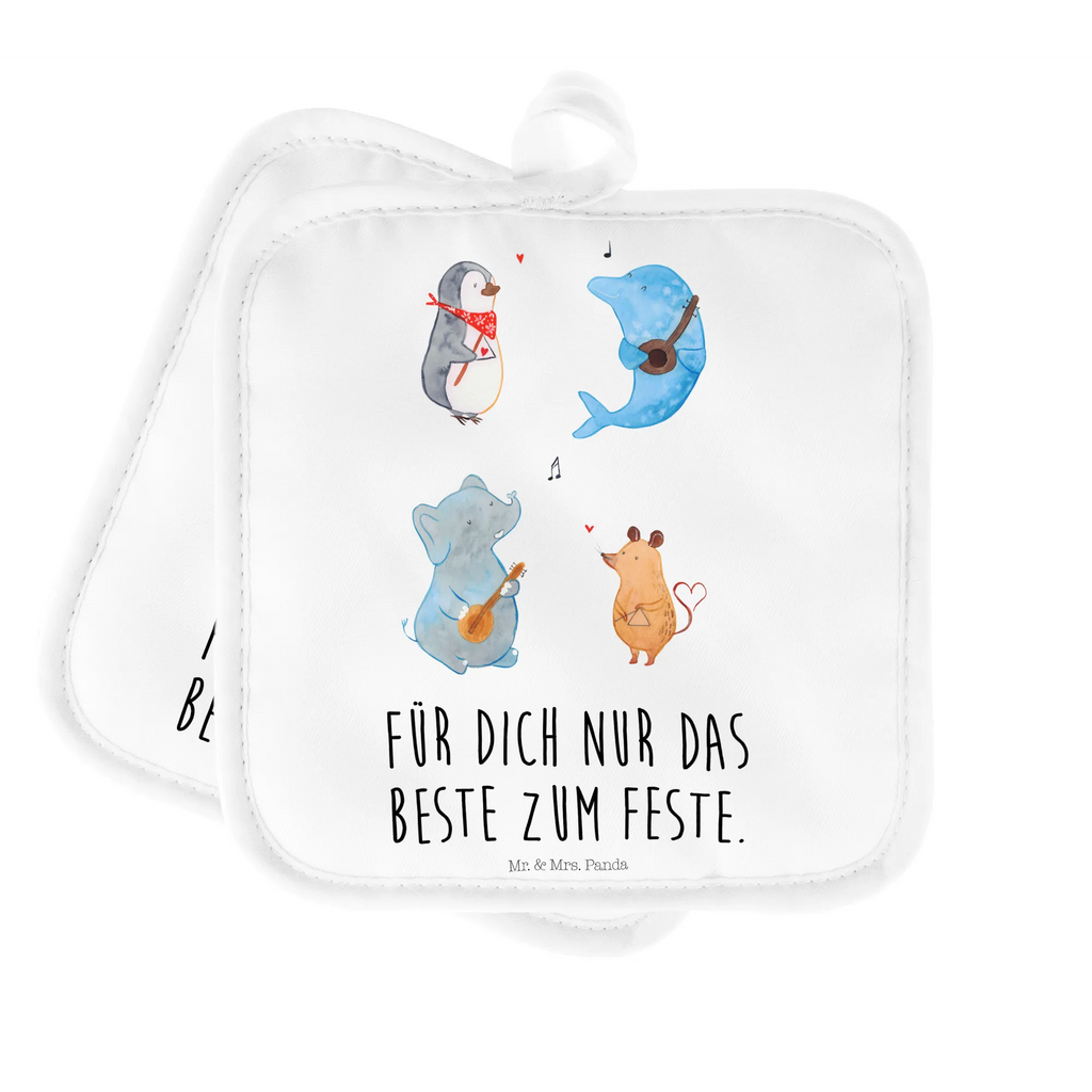 2-elementowy zestaw podkładek pod garnki Wielki zespół Topflappen 2er Set, topfhalter, Topfuntersetzer, Topflappen, 2er Set Topflappen, Topfhandschuhe, Topflappenset, Topflappen Set, Lustige Sprüche, Tiere, Tiermotive, Gute Laune, Musik, Maus, Triangel, Gitarre, Elefant, Delfin, Pinguin, Hund, Band, Musikanten
