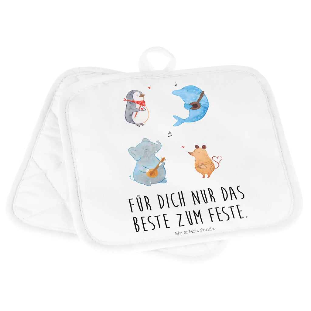 2-elementowy zestaw podkładek pod garnki Wielki zespół Topflappen 2er Set, topfhalter, Topfuntersetzer, Topflappen, 2er Set Topflappen, Topfhandschuhe, Topflappenset, Topflappen Set, Lustige Sprüche, Tiere, Tiermotive, Gute Laune, Musik, Maus, Triangel, Gitarre, Elefant, Delfin, Pinguin, Hund, Band, Musikanten