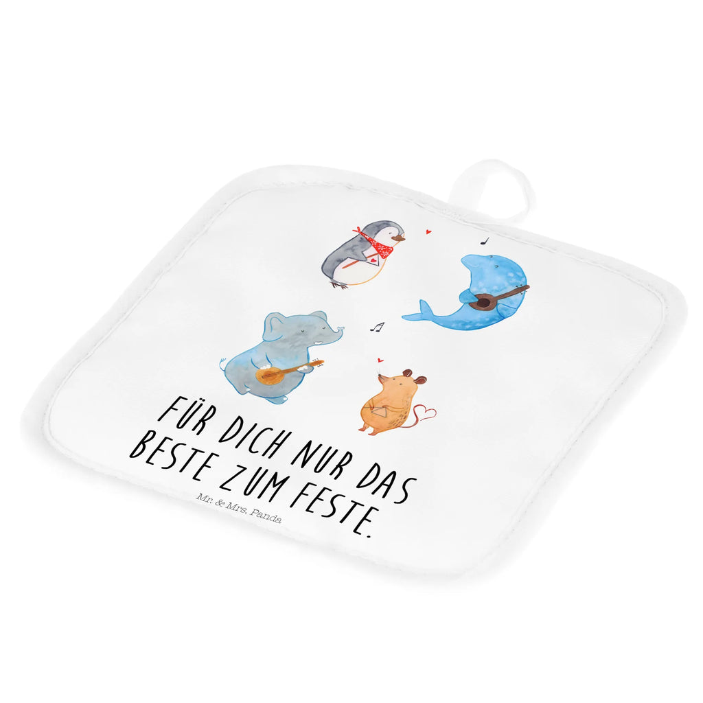 2-elementowy zestaw podkładek pod garnki Wielki zespół Topflappen 2er Set, topfhalter, Topfuntersetzer, Topflappen, 2er Set Topflappen, Topfhandschuhe, Topflappenset, Topflappen Set, Lustige Sprüche, Tiere, Tiermotive, Gute Laune, Musik, Maus, Triangel, Gitarre, Elefant, Delfin, Pinguin, Hund, Band, Musikanten