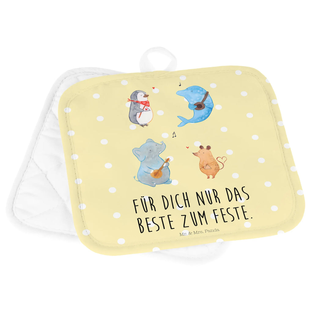 2-elementowy zestaw podkładek pod garnki Wielki zespół Topflappen 2er Set, topfhalter, Topfuntersetzer, Topflappen, 2er Set Topflappen, Topfhandschuhe, Topflappenset, Topflappen Set, Lustige Sprüche, Tiere, Tiermotive, Gute Laune, Musik, Maus, Triangel, Gitarre, Elefant, Delfin, Pinguin, Hund, Band, Musikanten