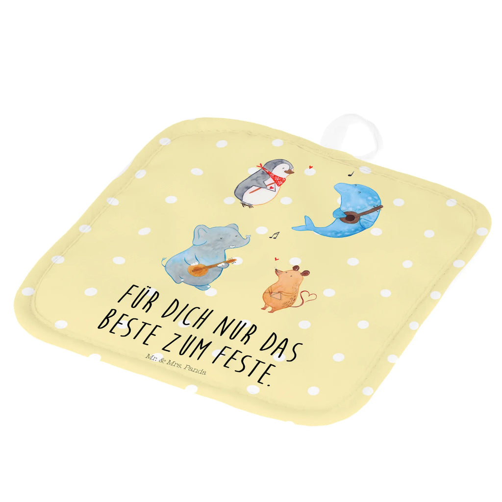 2-elementowy zestaw podkładek pod garnki Wielki zespół Topflappen 2er Set, topfhalter, Topfuntersetzer, Topflappen, 2er Set Topflappen, Topfhandschuhe, Topflappenset, Topflappen Set, Lustige Sprüche, Tiere, Tiermotive, Gute Laune, Musik, Maus, Triangel, Gitarre, Elefant, Delfin, Pinguin, Hund, Band, Musikanten