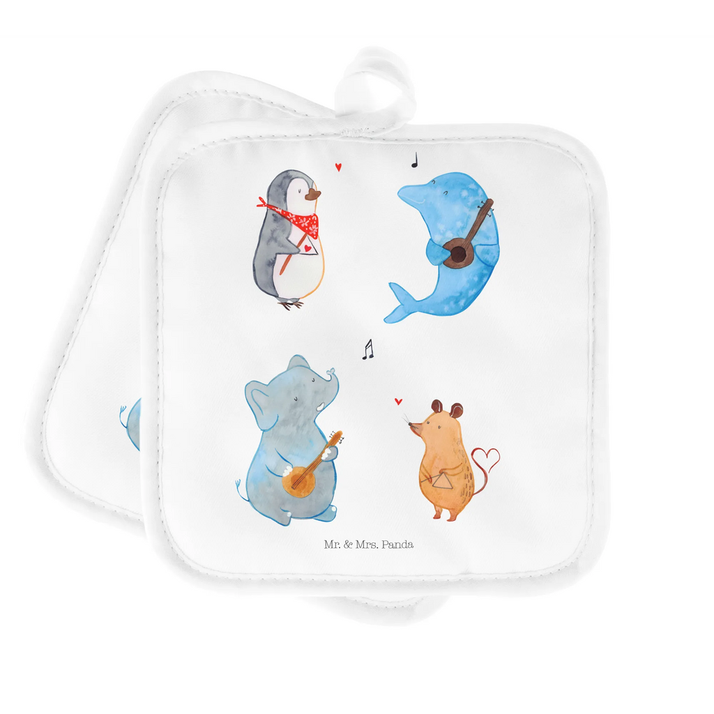 2-elementowy zestaw podkładek pod garnki Wielki zespół Topflappen 2er Set, topfhalter, Topfuntersetzer, Topflappen, 2er Set Topflappen, Topfhandschuhe, Topflappenset, Topflappen Set, Lustige Sprüche, Tiere, Tiermotive, Gute Laune, Musik, Maus, Triangel, Gitarre, Elefant, Delfin, Pinguin, Hund, Band, Musikanten