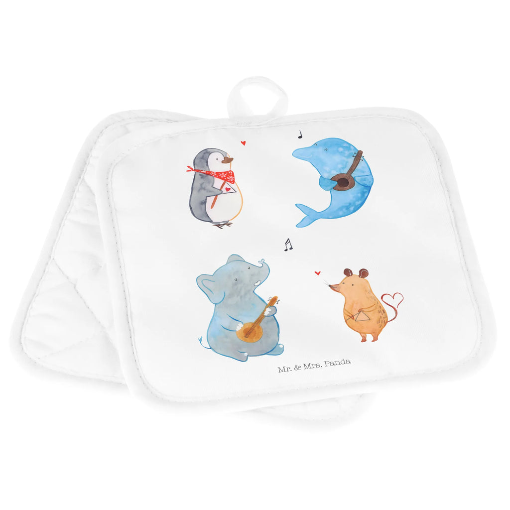 2-elementowy zestaw podkładek pod garnki Wielki zespół Topflappen 2er Set, topfhalter, Topfuntersetzer, Topflappen, 2er Set Topflappen, Topfhandschuhe, Topflappenset, Topflappen Set, Lustige Sprüche, Tiere, Tiermotive, Gute Laune, Musik, Maus, Triangel, Gitarre, Elefant, Delfin, Pinguin, Hund, Band, Musikanten