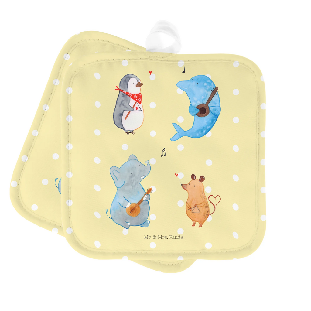 2-elementowy zestaw podkładek pod garnki Wielki zespół Topflappen 2er Set, topfhalter, Topfuntersetzer, Topflappen, 2er Set Topflappen, Topfhandschuhe, Topflappenset, Topflappen Set, Lustige Sprüche, Tiere, Tiermotive, Gute Laune, Musik, Maus, Triangel, Gitarre, Elefant, Delfin, Pinguin, Hund, Band, Musikanten