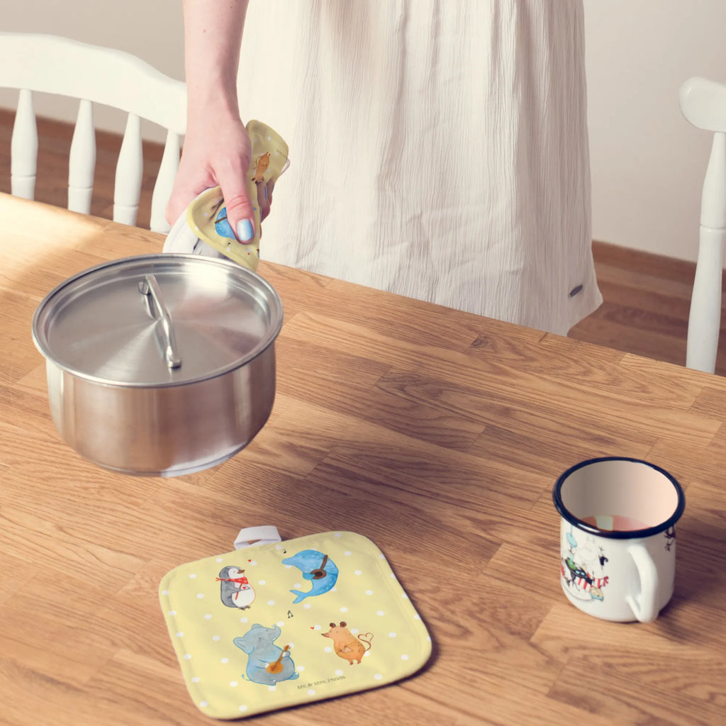 2-elementowy zestaw podkładek pod garnki Wielki zespół Topflappen 2er Set, topfhalter, Topfuntersetzer, Topflappen, 2er Set Topflappen, Topfhandschuhe, Topflappenset, Topflappen Set, Lustige Sprüche, Tiere, Tiermotive, Gute Laune, Musik, Maus, Triangel, Gitarre, Elefant, Delfin, Pinguin, Hund, Band, Musikanten