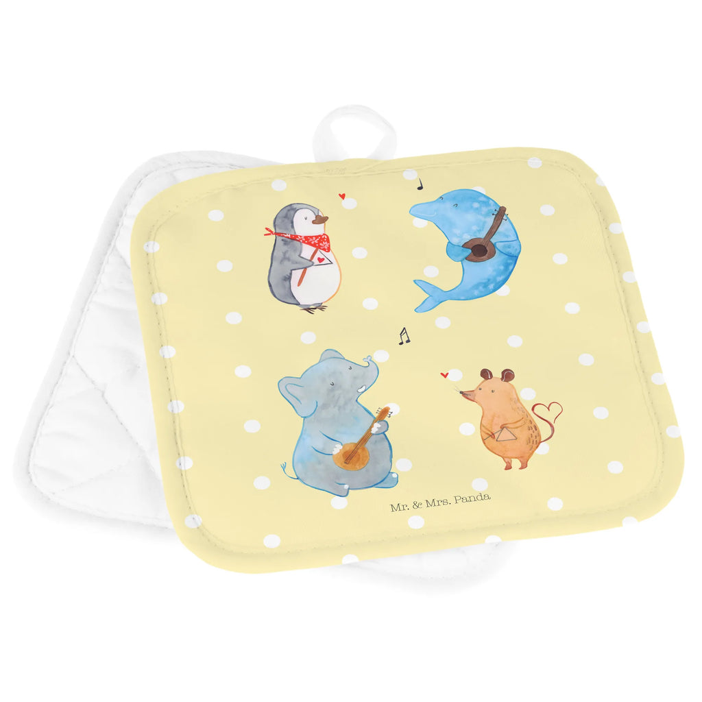 2-elementowy zestaw podkładek pod garnki Wielki zespół Topflappen 2er Set, topfhalter, Topfuntersetzer, Topflappen, 2er Set Topflappen, Topfhandschuhe, Topflappenset, Topflappen Set, Lustige Sprüche, Tiere, Tiermotive, Gute Laune, Musik, Maus, Triangel, Gitarre, Elefant, Delfin, Pinguin, Hund, Band, Musikanten