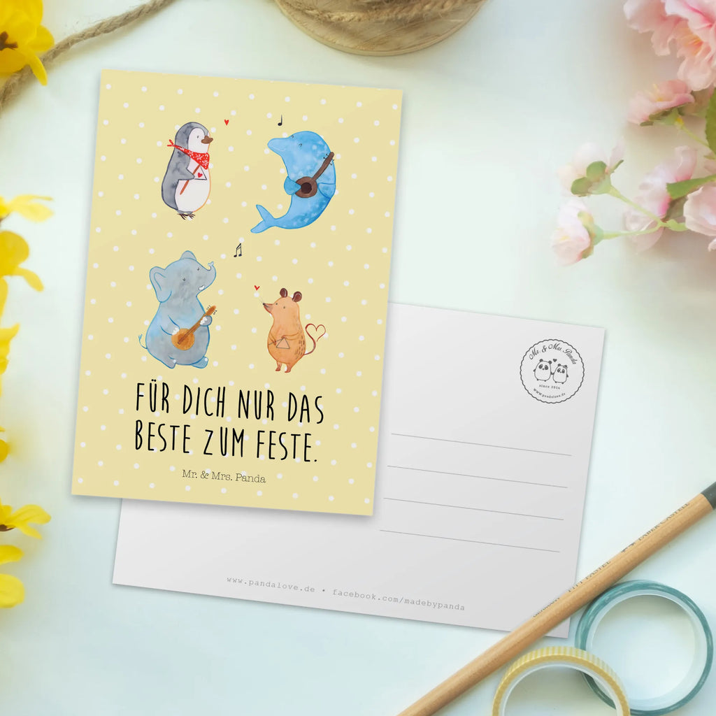 Postcard Big tape Dankeskarte, Einladung, Ansichtskarte, Einladungskarten Geburtstag, Karte, Grußkarte, Geburtstagskarte, Ansichtskarten, Einladung Geburtstag, Geschenkkarte, Einladungskarte, Postkarte, Tiermotive, Gute Laune, lustige Sprüche, Tiere, Delfin, Maus, Musikanten, Elefant, Band, Triangel, Musik, Pinguin, Gitarre, Hund