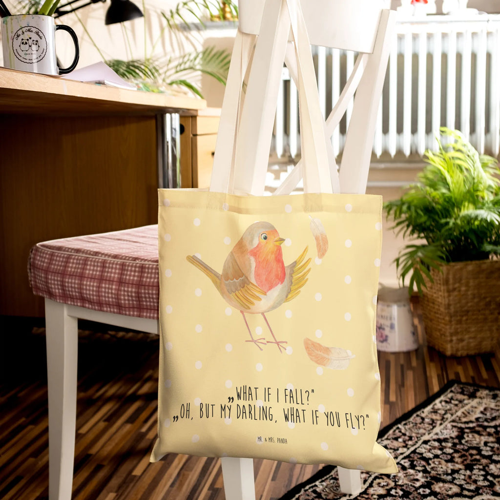 Shopping bag robin feathers Carrier bag, shoulder bag, bag, pouch, cotton bag, shopper, cloth bag, small animals, cute, funny, cute animal motives, hand drawn, small world, funny sayings, good mood, happy, gifts, gift ideas, special gifts, animal lover, card, motivation slogans, What if i fall, slogan motivation, robin, motivation pictures, flying, slogan courage, bird