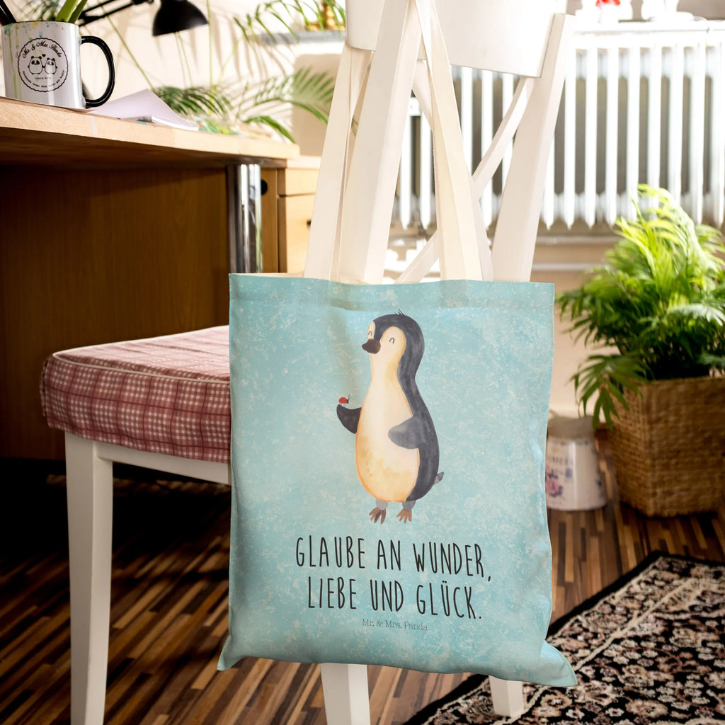 Shopping bag Penguin ladybug shoulder bag, shopper, pouch, bag, cotton bag, cloth bag, Carrier bag, Penguin, North Pole, Winter, Penguins, wonder, joy, joy of life, ladybird, penguins, happiness, love