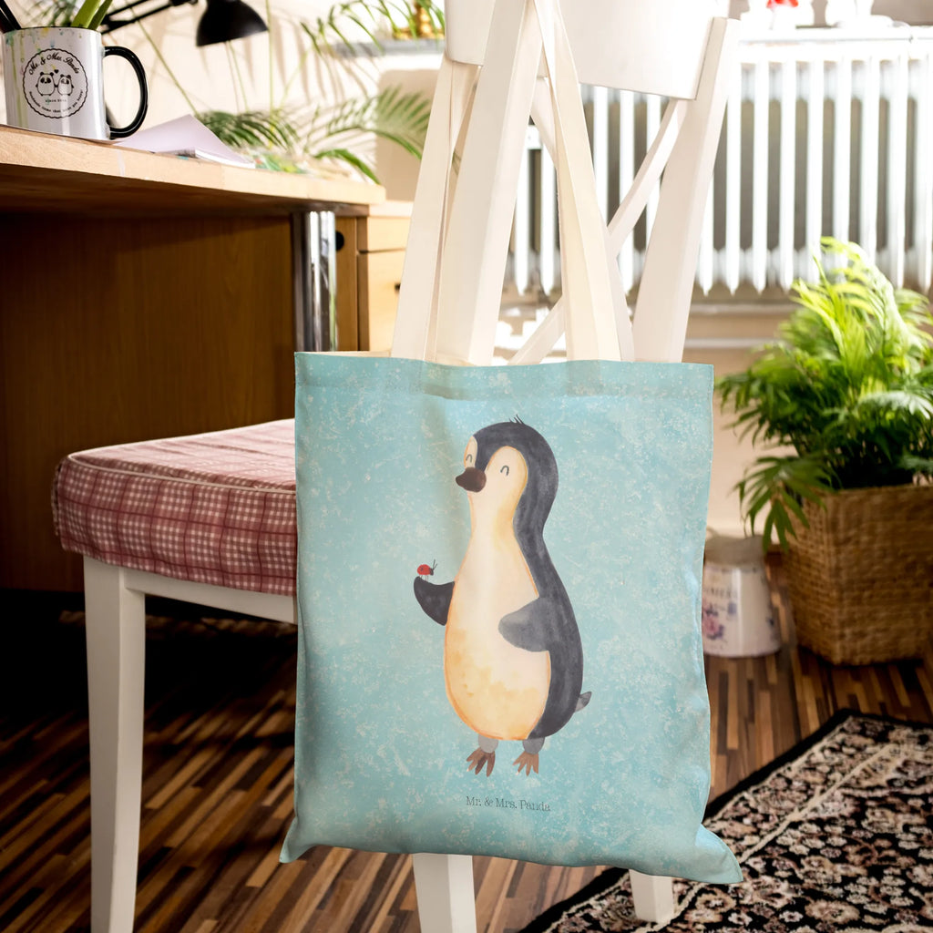 Shopping bag Penguin ladybug shoulder bag, shopper, pouch, bag, cotton bag, cloth bag, Carrier bag, Penguin, North Pole, Winter, Penguins, wonder, joy, joy of life, ladybird, penguins, happiness, love