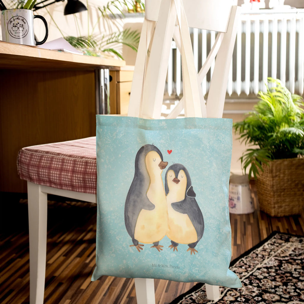 Shopping bag Penguin embrace cloth bag, cotton bag, shoulder bag, pouch, Carrier bag, shopper, bag, Penguin, North Pole, Winter, Penguins, love, proof of love, wedding day, anniversary, engagement, wedding, love gift, penguin, wedding gift, lovers