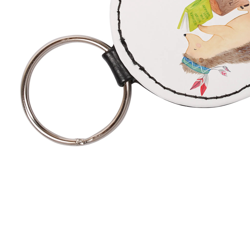 Rund Schlüsselanhänger Igel Indianer Schlüsselanhänger, mini schlüsselanhänger, schlüsselbund anhänger, Schlüsselaccessoire, Taschenanhänger, Tiere, Waldtiere, Lagerfeuer, Abenteuer, Igel, Indianer, Camping