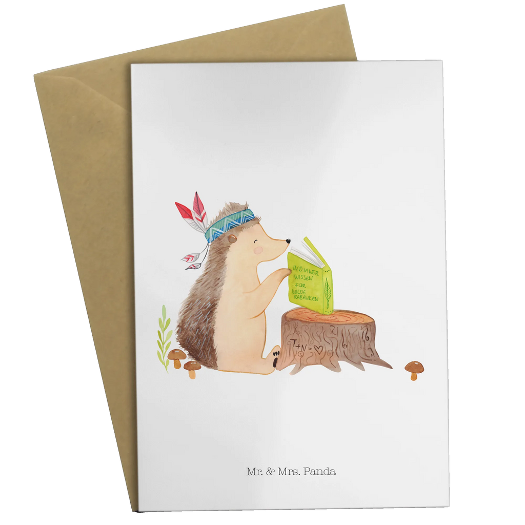 Grußkarte Igel Indianer Klappkarte, Hochzeitskarte, Glückwunschkarte, Karte, Einladungskarte, Grußkarte, Geburtstagskarte, Ansichtskarten, Waldtiere, Tiere, Abenteuer, Indianer, Igel, Lagerfeuer, Camping