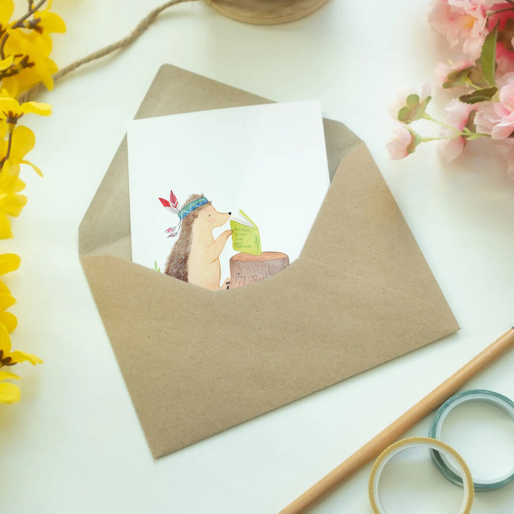 Grußkarte Igel Indianer Klappkarte, Hochzeitskarte, Glückwunschkarte, Karte, Einladungskarte, Grußkarte, Geburtstagskarte, Ansichtskarten, Waldtiere, Tiere, Abenteuer, Indianer, Igel, Lagerfeuer, Camping