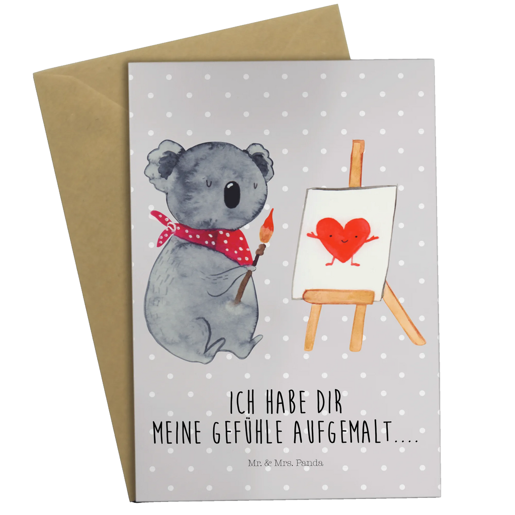 Grußkarte Koala Künstler genesungskarte, dankeskarten, Klappkarte, jubiläumskarte, osterkarte, weihnachtskarten, kommunionskarte, Glückwunschkarte, valentinstagskarte, neujahrskarte, osterkarten, glückwunschkarten, Motivkarte, einladungskarten, abiturkarte, spruchkarte, Grußkarten, vatertagskarte, Grußkarte, hochzeitskarten, Beileidskarte, firmungskarte, babykarte, Koala, Koalabär, Liebesgeschenk, Liebe, Zeichnen, Liebensbeweis, Gefühle, Künstler