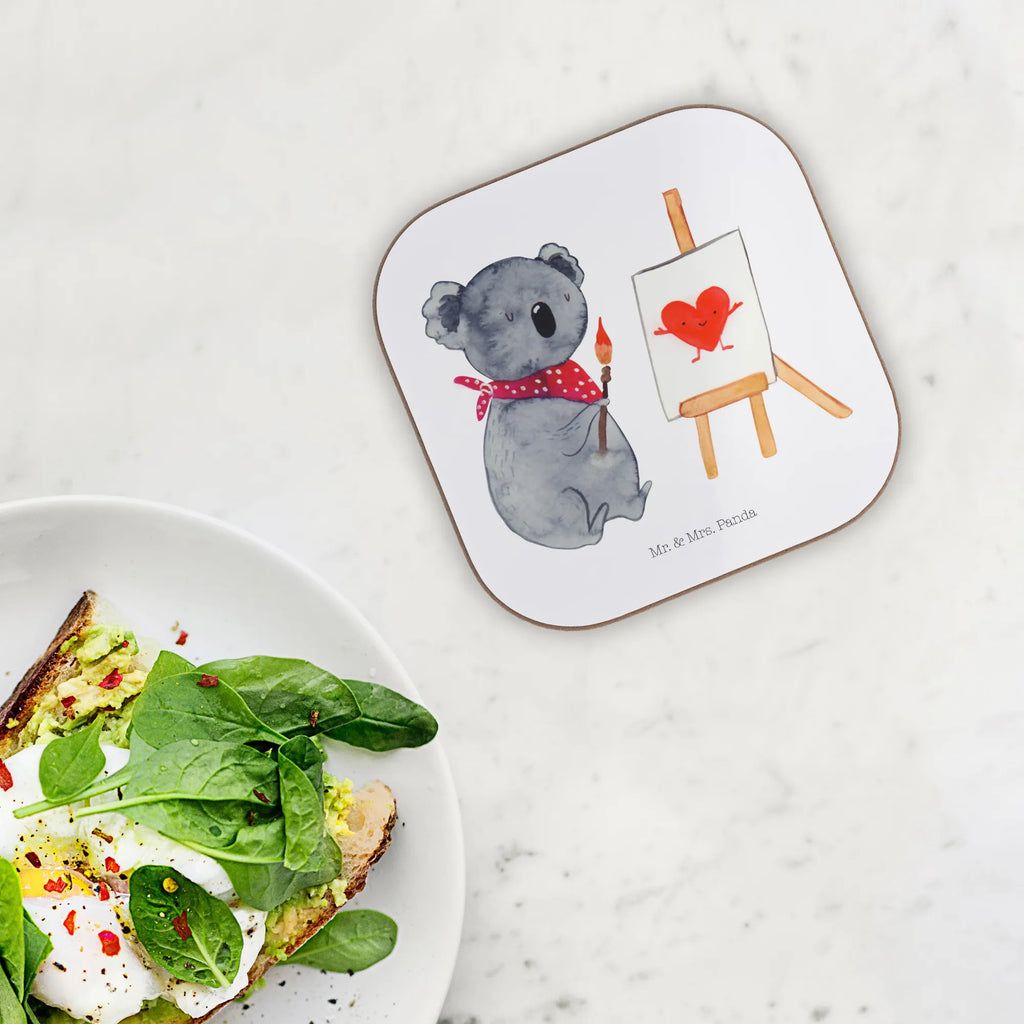 Quadratische Untersetzer Koala Künstler Untersetzer, Untersetzer aus Holz, Untersetzer Gläser, Bierdeckel, Getränkeuntersetzer, Tassen Untersetzer, Untersetzer Holz, Untersetzer für Gläser, Glasuntersetzer, Untersetzer Design, Holzuntersetzer, Korkuntersetzer, Koala, Koalabär, Liebesgeschenk, Liebensbeweis, zeichnen, Künstler, Gefühle, Liebe