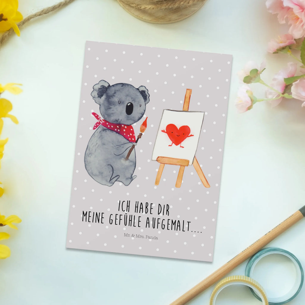 Postkarte Koala Künstler Einladungskarte, Grußkarte, Ansichtskarten, Einladung, Einladung Geburtstag, Ansichtskarte, Dankeskarte, Postkarte, Geburtstagskarte, Einladungskarten Geburtstag, Geschenkkarte, Karte, Koala, Koalabär, Gefühle, Liebesgeschenk, zeichnen, Künstler, Liebe, Liebensbeweis