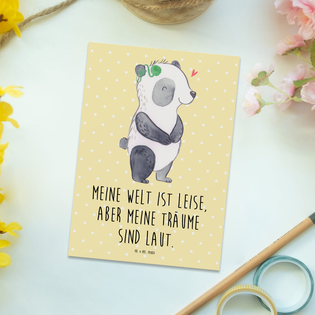 Postkarte Panda Gehörlos Postkarte, Karte, Geschenkkarte, Grußkarte, Einladung, Ansichtskarte, Geburtstagskarte, Einladungskarte, Dankeskarte, Panda, gehörlos, Cochlea Implantat, ertaubt