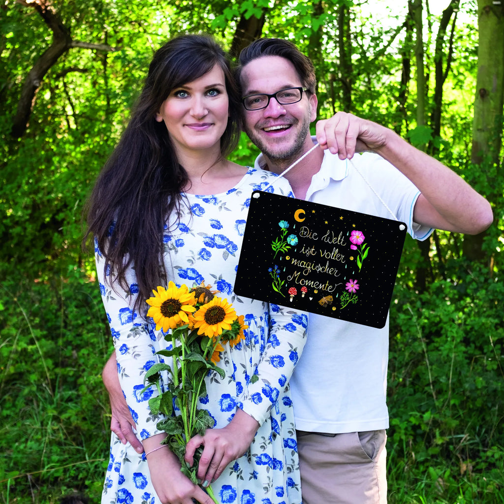Decorative sign Magic World Nature, joy of life, love, magic, Magic moments, night, saying beautiful, motivation, wisdom, flowers, saying positive, black