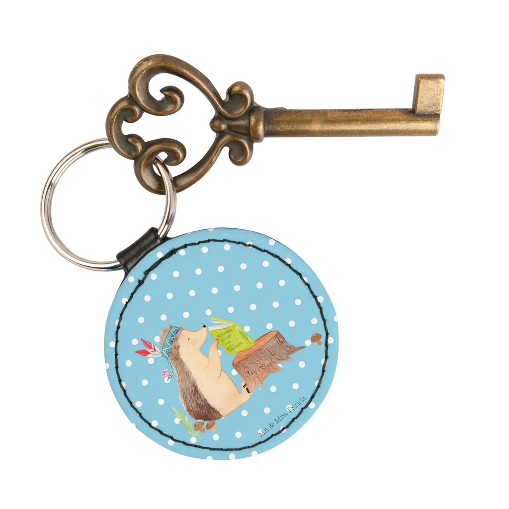 Rund Schlüsselanhänger Igel Indianer Schlüsselanhänger, mini schlüsselanhänger, schlüsselbund anhänger, Schlüsselaccessoire, Taschenanhänger, Tiere, Waldtiere, Lagerfeuer, Abenteuer, Igel, Indianer, Camping