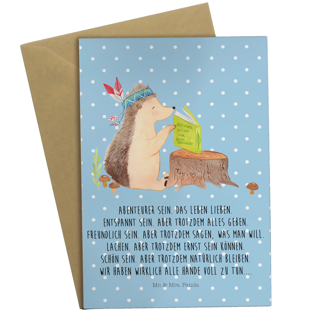 Grußkarte Igel Indianer Klappkarte, Hochzeitskarte, Glückwunschkarte, Karte, Einladungskarte, Grußkarte, Geburtstagskarte, Ansichtskarten, Waldtiere, Tiere, Abenteuer, Indianer, Igel, Lagerfeuer, Camping