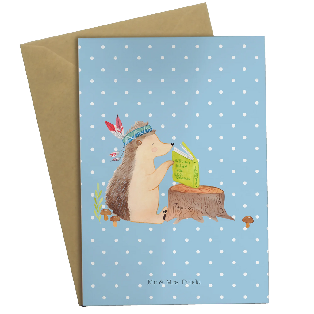 Grußkarte Igel Indianer Klappkarte, Hochzeitskarte, Glückwunschkarte, Karte, Einladungskarte, Grußkarte, Geburtstagskarte, Ansichtskarten, Waldtiere, Tiere, Abenteuer, Indianer, Igel, Lagerfeuer, Camping