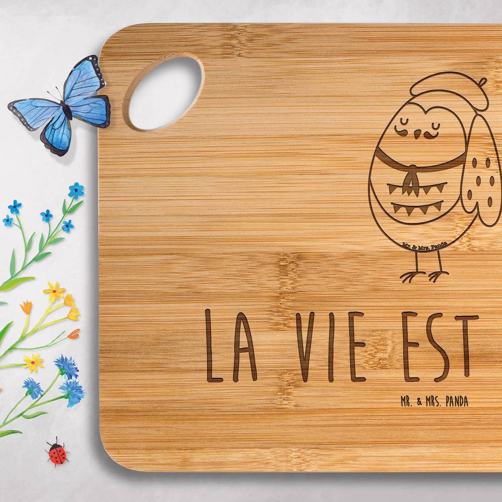 Bambus - Schneidebrett Eule Frankreich Hackbrett, Frühstücksbrett, Servierbrett, Küchenbrett, Schneidebrett, Holzbrett, Brett, Holzbrettchen, Eule, hibou, das Leben ist schön, Spruch Französisch, La vie est belle, Eule Deko, Owl, Eulen, Frankreich, Spruch schön