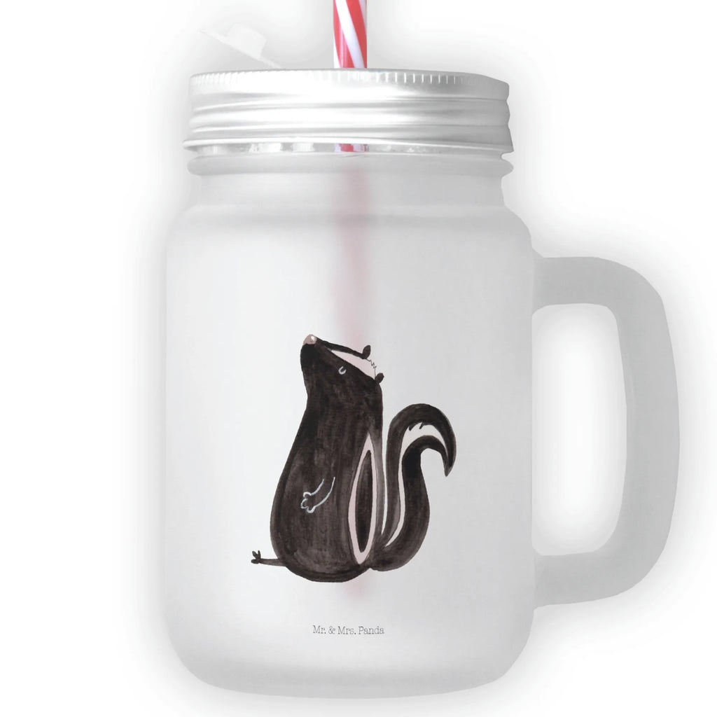 Mason jar drinking glass skunk Sit handle glass, glass, cocktail glass, summer glass, drinking glass, Mason Jar, preserving glass, Skunk, skunk, law, slogan, know-it-all, predator, wild animal, stinker, stinky, office