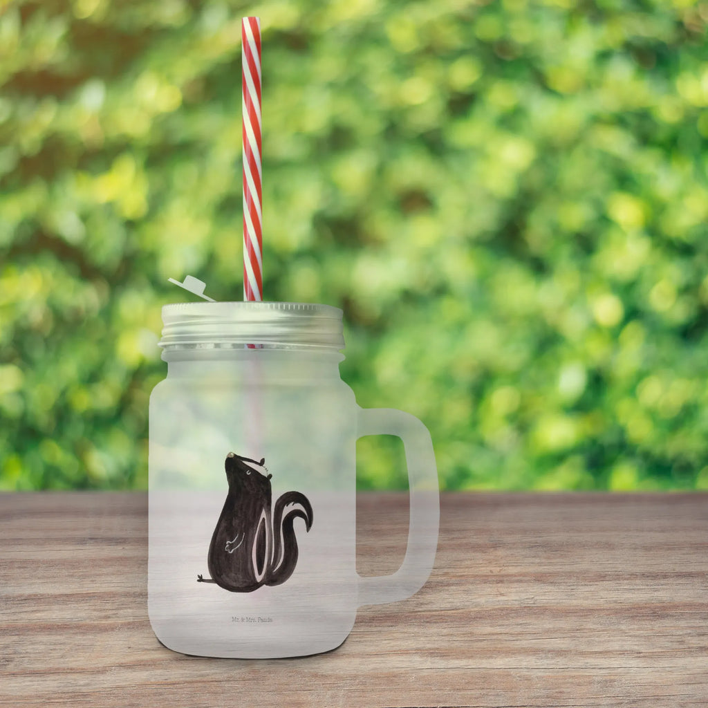 Mason jar drinking glass skunk Sit handle glass, glass, cocktail glass, summer glass, drinking glass, Mason Jar, preserving glass, Skunk, skunk, law, slogan, know-it-all, predator, wild animal, stinker, stinky, office
