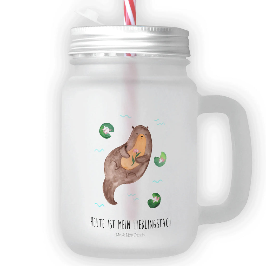 Mason jar drinking glass otter Water Lily glass, preserving glass, drinking glass, Mason Jar, summer glass, handle glass, cocktail glass, otter, marten, sea otter, European otter, water mammal, aquatic animal, baby otter, predator, water, otter gifts, animal lover, gift ideas for animal lovers, animal, mammal, water animal, gifts for people in love