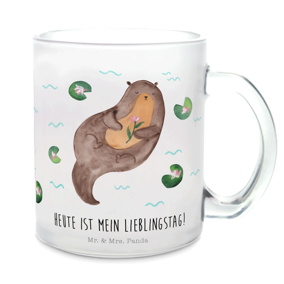 Teetasse Otter Seerose getränkebecher, Teetasse Glas, Henkelbecher, getränkeglas, Teeglas, Pott, Häferl, Teetasse aus Glas, Teetasse, Trinkglas, Glasbecher, Henkeltasse, Tee Tasse, Glas Teebecher, Kakaotasse, Haferl, Motivtasse, glastasse, Otter, Fischotter, Seeotter, Otter Seeotter See Otter