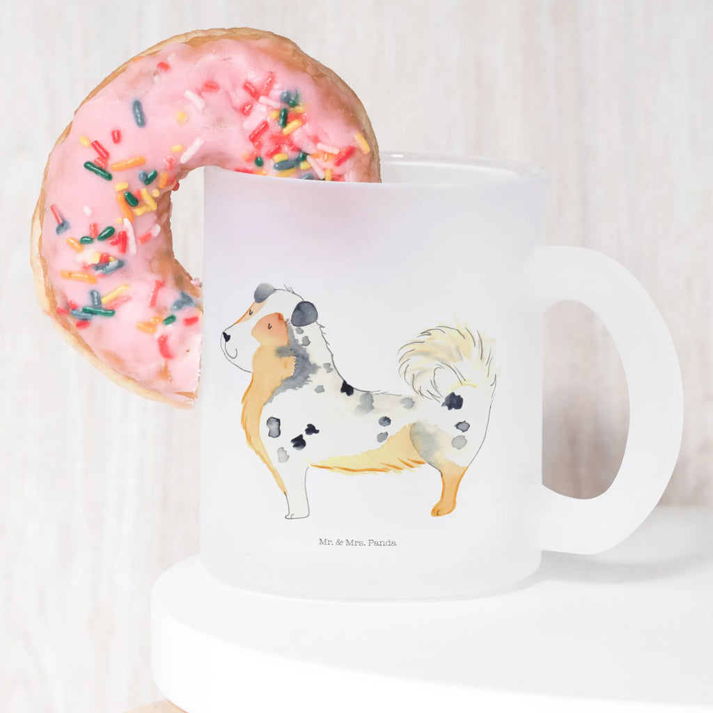 Glass tea cup Dog Australia Shepherd mug, glass, Tea cup, tea glass, tea, dog, mutt, hound, woof, dog mama, dog breed, love dogs, love for dogs, dog decorative items, bag with dog print, funny gifts for dog owners, what do you give a dog lover, Christmas gifts for dogs, gifts for dogs, dog sayings, Family dog, Dog, Dog love, Saying, Australia Shepherd, Shepherd, Sayings
