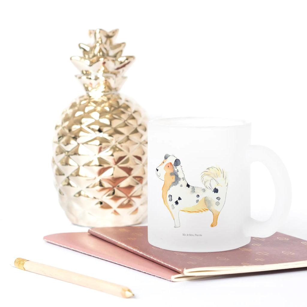 Glass tea cup Dog Australia Shepherd mug, glass, Tea cup, tea glass, tea, dog, mutt, hound, woof, dog mama, dog breed, love dogs, love for dogs, dog decorative items, bag with dog print, funny gifts for dog owners, what do you give a dog lover, Christmas gifts for dogs, gifts for dogs, dog sayings, Family dog, Dog, Dog love, Saying, Australia Shepherd, Shepherd, Sayings