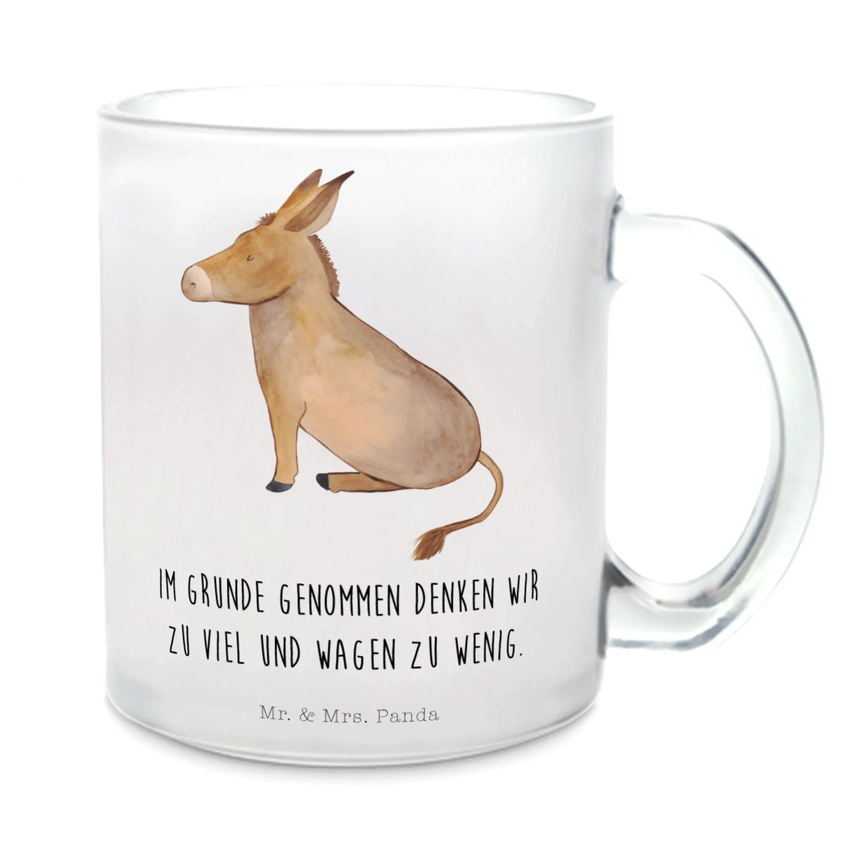 Glass tea cup Donkey cute, card, cute animal motives, hand drawn, gift ideas, funny sayings, gifts, good mood, special gifts, animal lover, small animals, courage, goal, wisdom, aim in life, courage to face life, Donkey, happiness in life