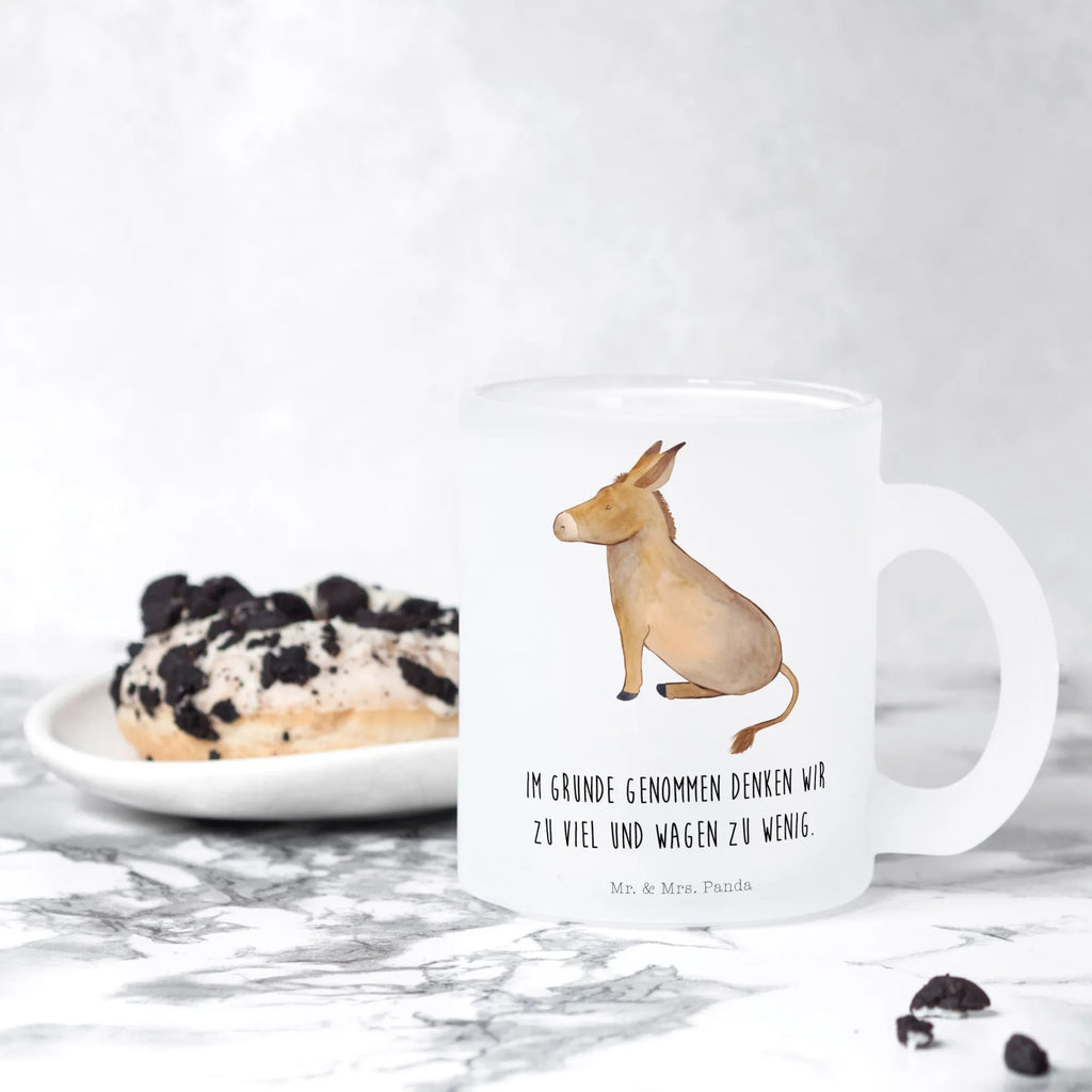 Glass tea cup Donkey Tea cup, glass, tea, tea glass, mug, small animals, cute, funny, cute animal motives, hand drawn, small world, funny sayings, good mood, happy, gifts, gift ideas, special gifts, animal lover, card, Donkey, wisdom, aim in life, courage, goal, courage to face life, happiness in life