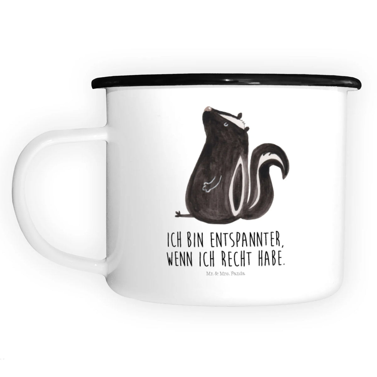 XL enamel cup skunk Sit law, predator, wild animal, stinky, know-it-all