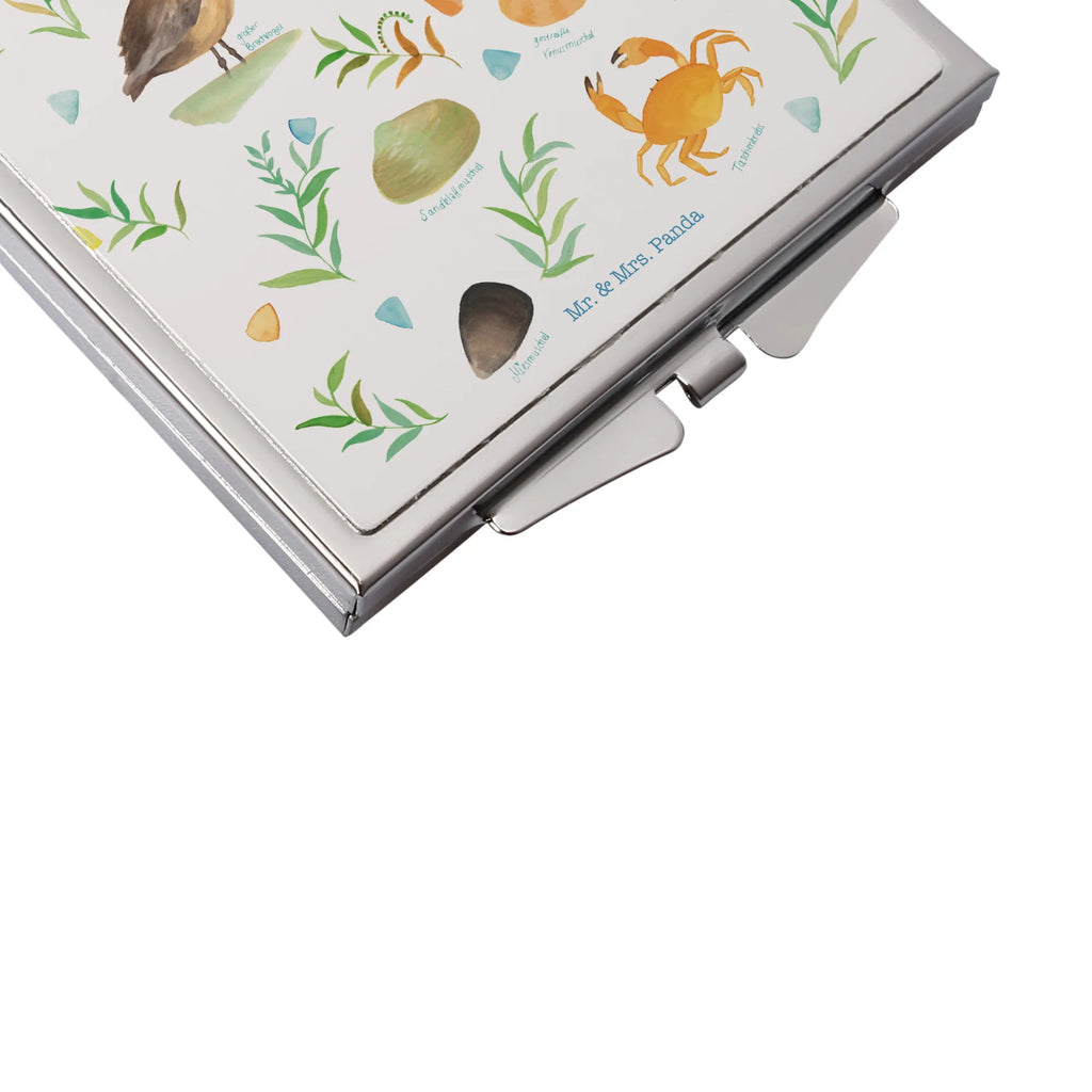 Handbag mirror Wadden Sea make up, handbag, silver, square, mirror, make-up mirror, Nature, joy of life, love, Flood, Decoration Bathroom, Wadden Sea, Nature Motif, North Sea, Lake, Birds, Baltic Sea, Ebb, Shell, Sea, Gift Maritime