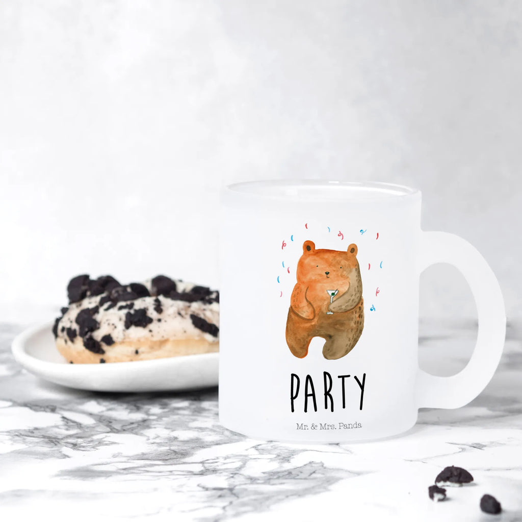 Glass tea cup bear party mug, glass, tea glass, Tea cup, tea, bear, teddy, teddy bear, cuddly toy, Present, Partying, Funny, Bring a present, Celebrate, Birthday present, Party, Birthday, Good mood