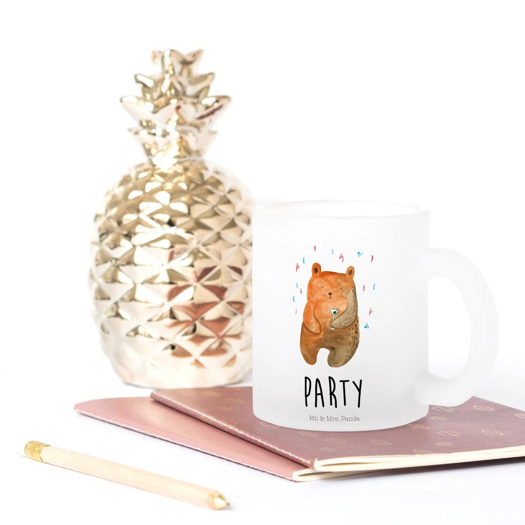 Glass tea cup bear party mug, glass, tea glass, Tea cup, tea, bear, teddy, teddy bear, cuddly toy, Present, Partying, Funny, Bring a present, Celebrate, Birthday present, Party, Birthday, Good mood