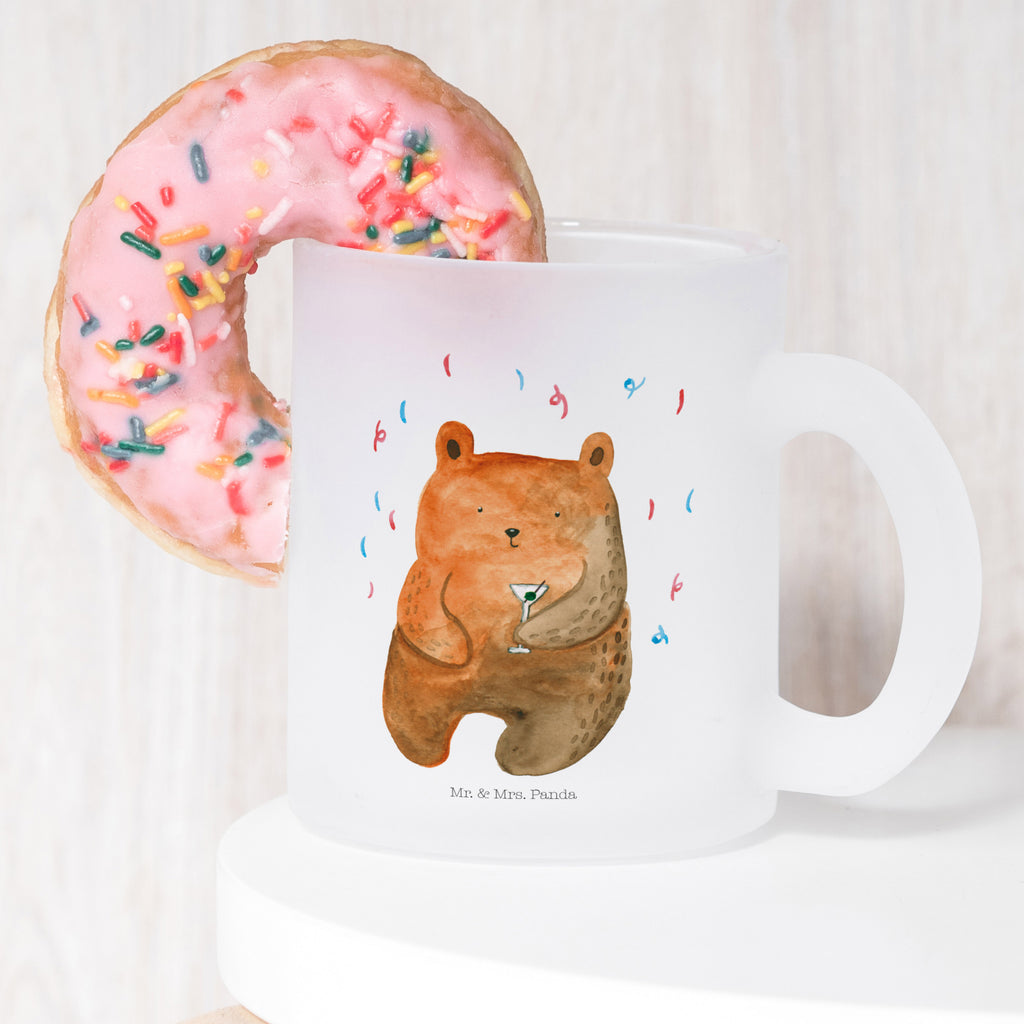 Glass tea cup bear party mug, glass, tea glass, Tea cup, tea, bear, teddy, teddy bear, cuddly toy, Present, Partying, Funny, Bring a present, Celebrate, Birthday present, Party, Birthday, Good mood